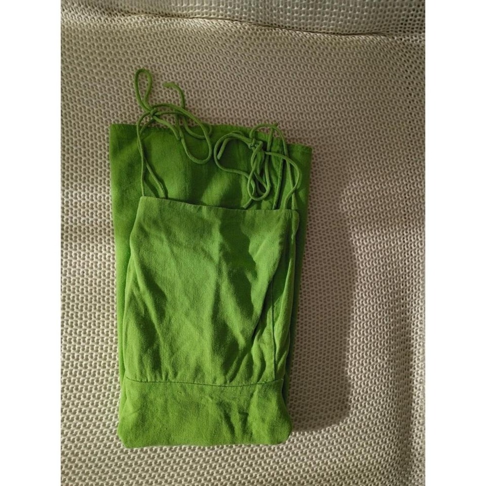 Old Navy Green Smocked Linen Blend Square Neck Tie Shoulder Mini Dress Women L - Picture 7 of 8